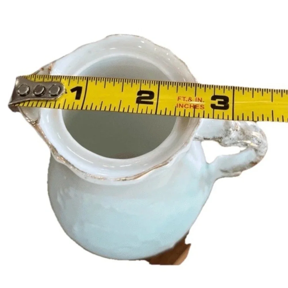 Vintage Ceramic Creamer Pitcher Blue White Ombre Gold Trim Mini Vase Cottage